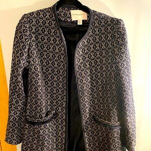 Carolina Belle Montreal Size M Blue White Printed Tweed Duster Open Coat Jacket